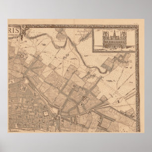 4 Panelen Sepia de Rochefort Paris Karta Ram 2 Poster