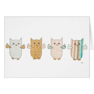 4 Pastel Uggla Flygande Hälsningskort