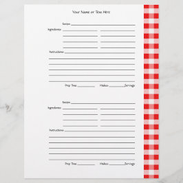 4 per sida - Red Gingham 2-sided Recipe Pages