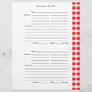 4 per sida - Red Gingham 2-sided Recipe Pages