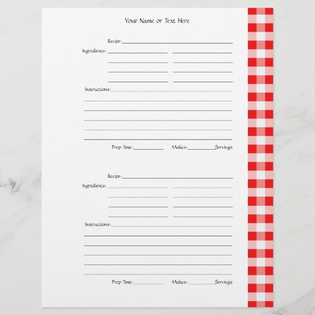 4 per sida - Red Gingham 2-sided Recipe Pages (Framsida)
