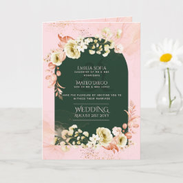 4 pg Hispanic Blommigt Bröllopsprogram Bilingual C Kort