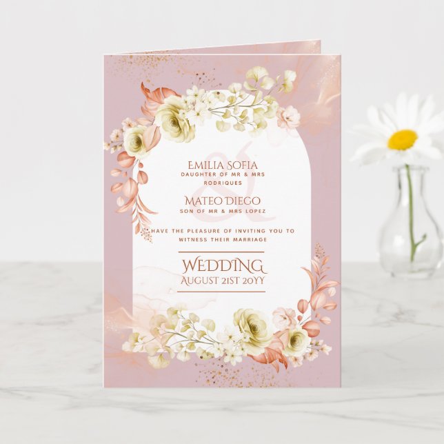 4 pg Hispanic Blommigt Bröllopsprogram Bilingual C Kort (Liten växt)