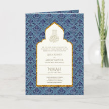 4 Pg NIKAH WALIMA Inbjudan Blue Ornate Islamic