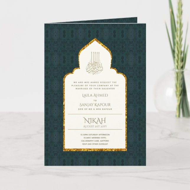 4 Pg NIKAH WALIMA Inbjudan Guld Ornate Islamic (Framsida)