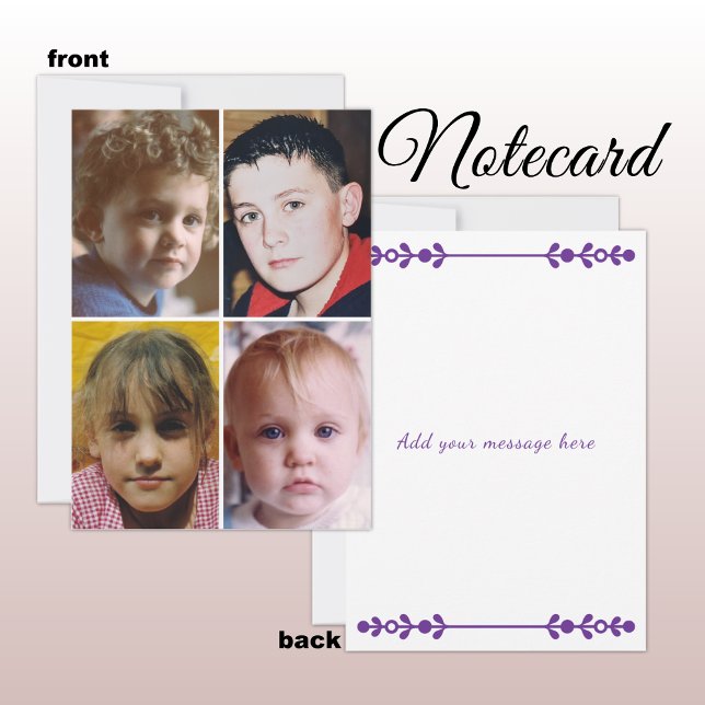 4 photo add message purple text flat note card tack kort (Skapare uppladdad)
