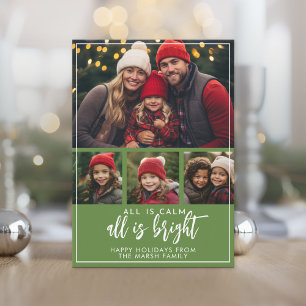 4 Photo All är Lugn Bright Script Grönt jul Julkort