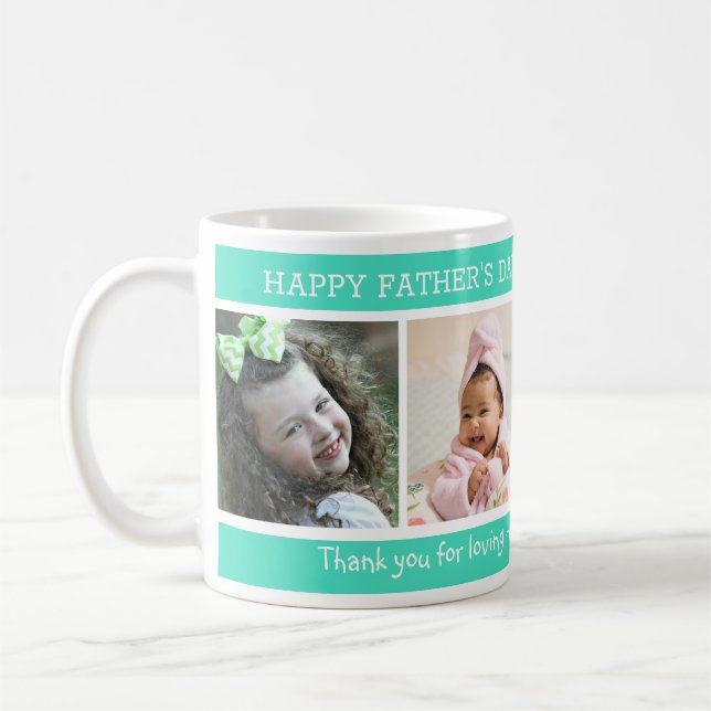 4 Photo Best Step Pappa någonsin Fars dag Grönt Kaffemugg (Vänster)