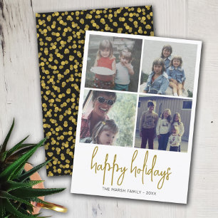 4 Photo Black and Guld Dots - jul Lycklig Julkort