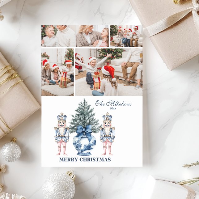 4 Photo Blue Chinoiserie Nutcracker Christmas Julkort (Skapare uppladdad)