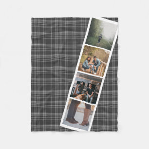 4 Photo Booth Stil Grått Tartan Personlig Fleecefilt