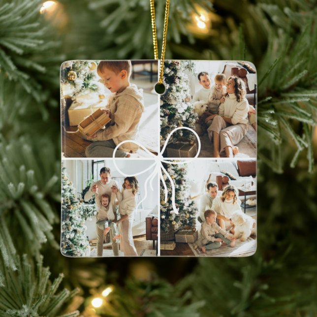 4 Photo Bow Wrap Christmas Family Keepsake Julgransprydnad Keramik (Träd)