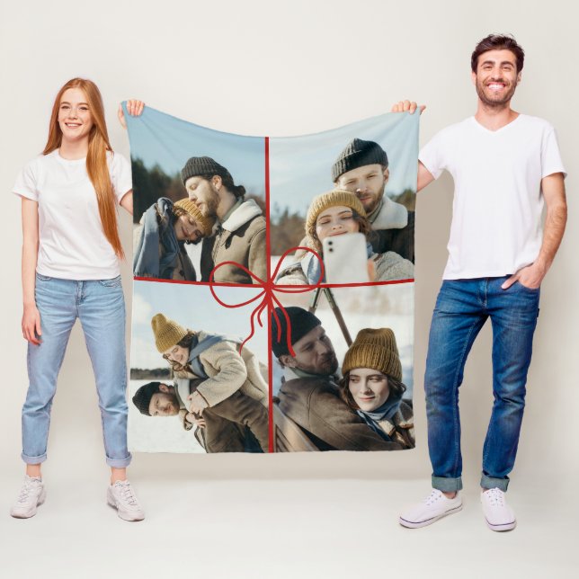 4 Photo Bow Wrap Christmas Newlyweds Modern Fleecefilt (På plats)