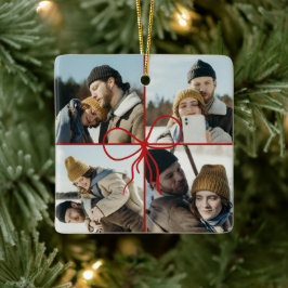 4 Photo Bow Wrap Christmas Newlyweds Modern Julgransprydnad Keramik