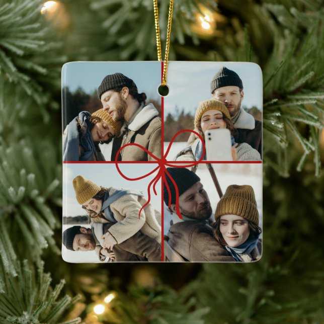 4 Photo Bow Wrap Christmas Newlyweds Modern Julgransprydnad Keramik (Träd)