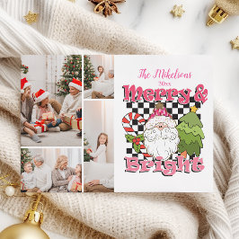 4 Photo Checkered Merry & Bright Christmas Julkort