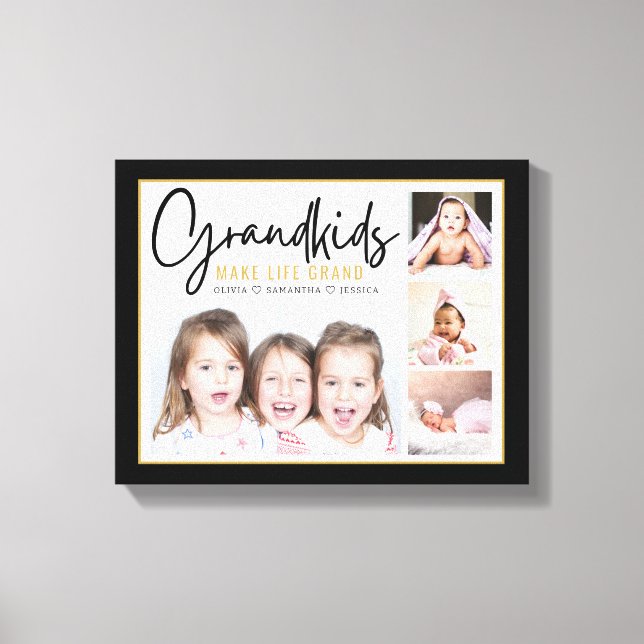 4 Photo Collage Barnbarn Make Life Grand Quote Canvastryck (Framsida)