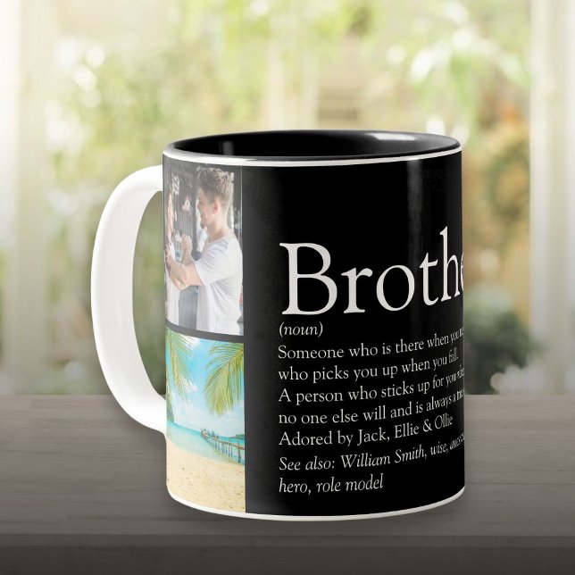 4 Photo Collage Best Aldrig Brother Definition Två-Tonad Mugg (4 Photo Collage Best Ever Brother Definition Two-Tone Coffee Mug)