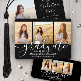 4 Photo Collage Black and White Studentfest Inbjudningar