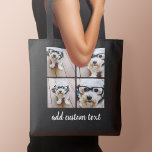 4 Photo Collage Black Grid och vitt modernt skript Tygkasse<br><div class="desc">Använda fyra fyrkantiga foton som skapar en unik och personlig gåva. För bästa resultat kan du skörd dina foton till fyrkanter innan du överför dem. Eller så kan du behålla hipstervalpen och göra ett trendig till keepy. Om du behöver justera bilder klickar du på verktyg för att anpassa ändringar.</div>