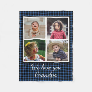 4 Photo Collage Blue Buffalo Plaid Grandpa Fleecefilt