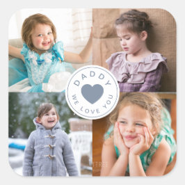 4 Photo Collage Blue Heart Fars dag Fyrkantigt Klistermärke