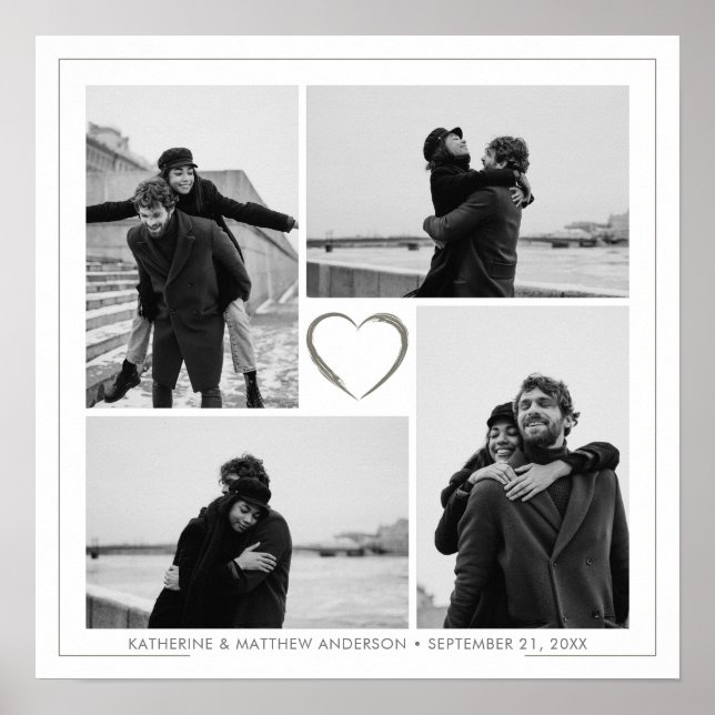 4 Photo Collage Bröllop-årsdag Namn & datum Poster (Framsidan)