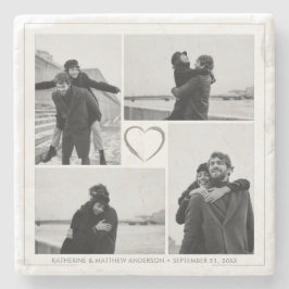 4 Photo Collage Bröllop-årsdag Namn & datum Stenunderlägg