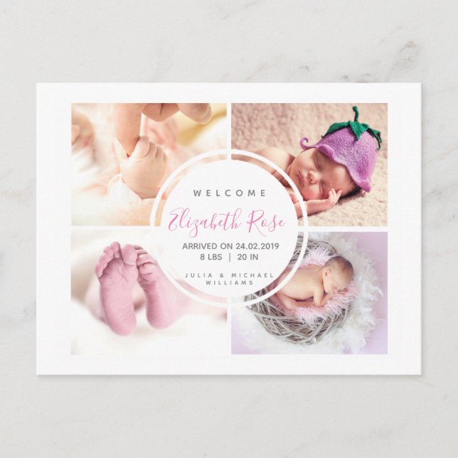 4 Photo Collage Circle Newborn Flicka Vykort (Framsida)
