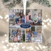 4 Photo Collage Family Namn & Year Navy Blue White