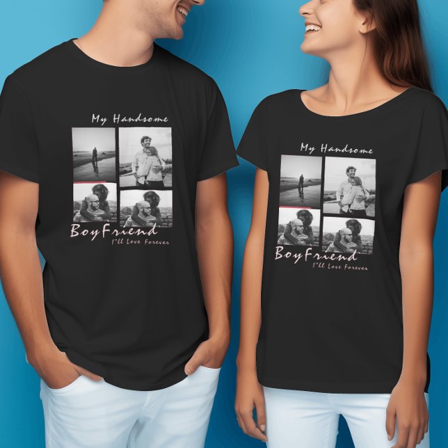 4-Photo Collage Forever Boykompis Valentine-dagen T Shirt (4-Photo Collage Forever Boyfriend Valentine's day T-Shirt
)