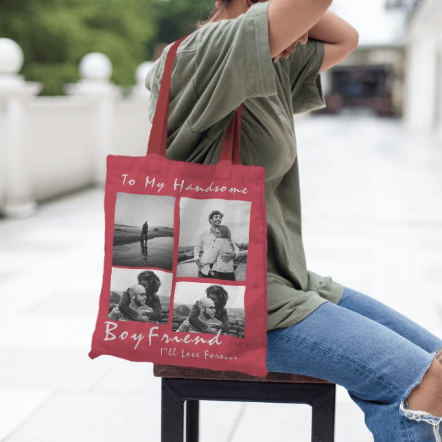 4-Photo Collage Forever Boykompis Valentine-dagen Tygkasse (4-Photo Collage Forever Boyfriend Valentine's day Tote Bag
)