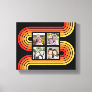 4 Photo Collage Funky Line Art Black Sunset Färg Canvastryck