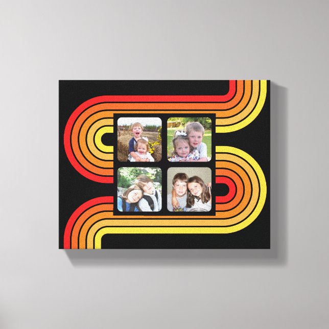 4 Photo Collage Funky Line Art Black Sunset Färg Canvastryck (Framsida)