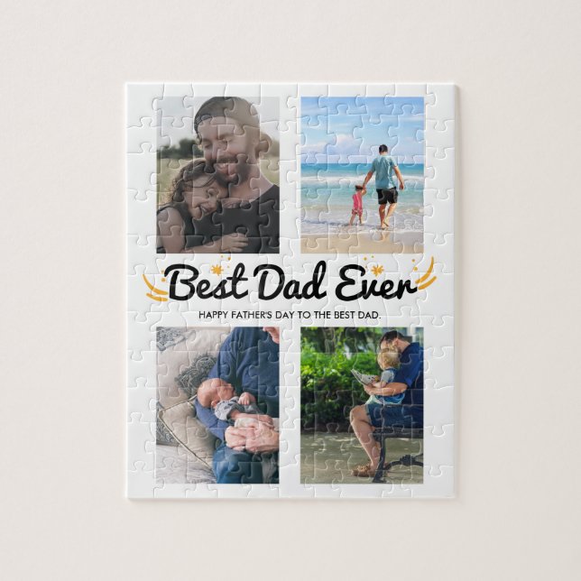 4 Photo Collage Gift for Pappa Personlig Anpassnin Pussel (Vertikal)