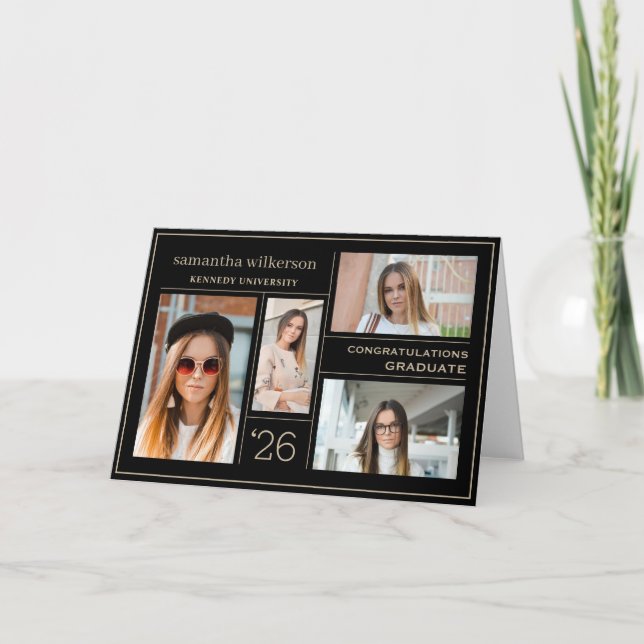 4 Photo Collage Grattis Student Anteckningskort (Framsida)