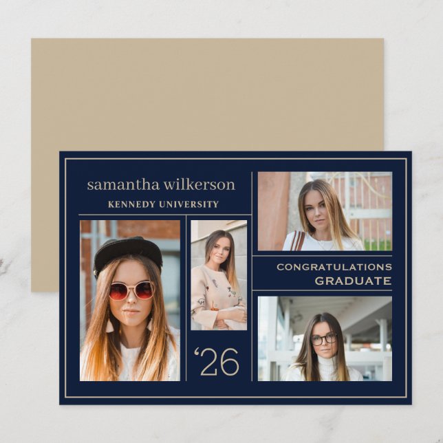4 Photo Collage Grattis Student Anteckningskort (Fram/baksida)