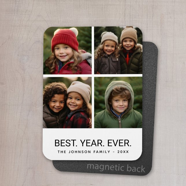 4 Photo Collage-minimalister - Bästa året någonsin Magnet (Personalized magnet with photo collage and text)