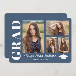 4 Photo Collage Modern Script Dusty Blue Grad Meddelande