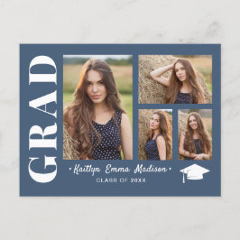 4 Photo Collage Modern Script Dusty Blue Grad Vykort