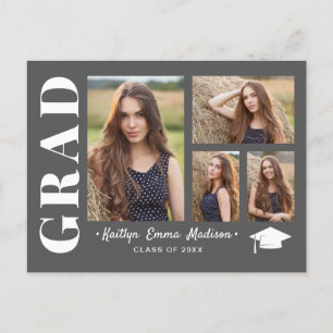 4 Photo Collage Modern Script Grått Grad Vykort