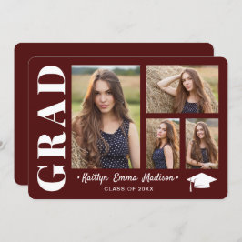 4 Photo Collage Modern Script Red Grad Meddelande