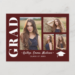 4 Photo Collage Modern Script Red Grad Vykort