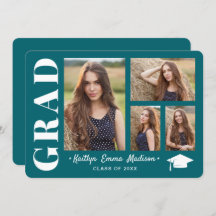 4 Photo Collage Modern Script Teal Grad