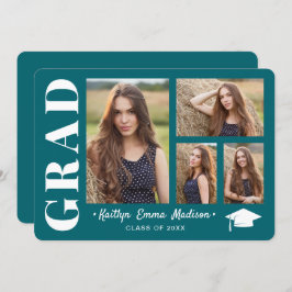 4 Photo Collage Modern Script Teal Grad Meddelande