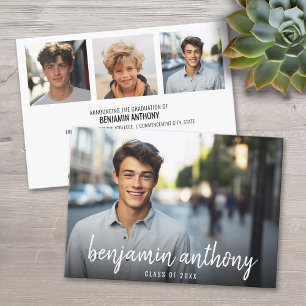 4 Photo Collage Namn i skript - Studenten Inbjudningar