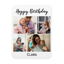 4 Photo Collage Personlig Script Birthday Magnet