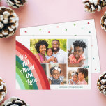 4 Photo Collage Retro Rainbow jul Kärlek Julkort<br><div class="desc">Skicka kärlek och jubla till din familj och dina vänner den här julhelgen med den här färgaden fyra fotokollage-julkort. De har en färgadens bakre julregnbåge lämnat i rött, orange rött, rosa, teal, grönt, kalkgrönt och mynta. Texten lyder: "Allt handlar om Kärlek" - så passande för de dagar vi är i,...</div>
