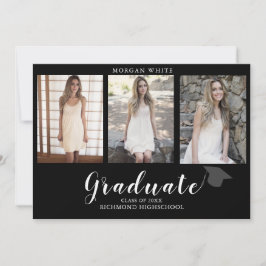 4 Photo Collage Simple Modern Black Graduation  Meddelande