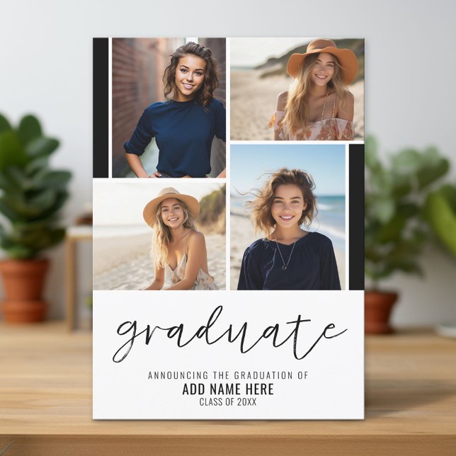 4 Photo Collage Student-skript - Studenten Inbjudningar (Custom Graduation Announcement and Invitation)